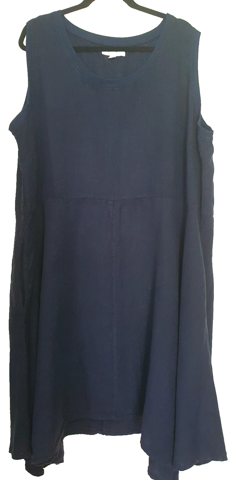 FLAX Linen Classic Sleeveless Dress Summer Navy Blue Women Plus Size 3G, 24-26