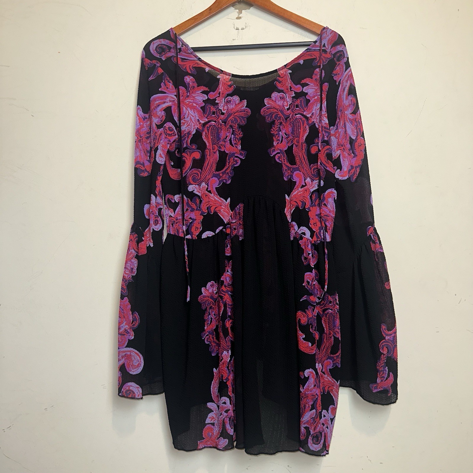 Intimately Free People Symphony Sheer Tunic Dress Paisley Bell Sleeve Fairy Y2K