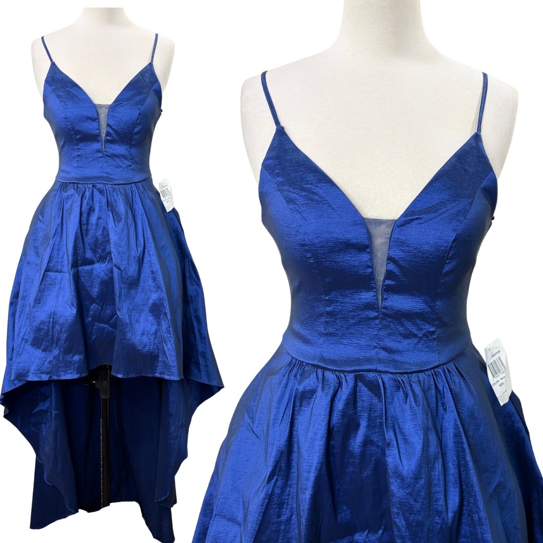 B Darlin Size 5/6 Dress Cocktail Hoco Prom Vintage Hi-Low Princess Taffeta Blue