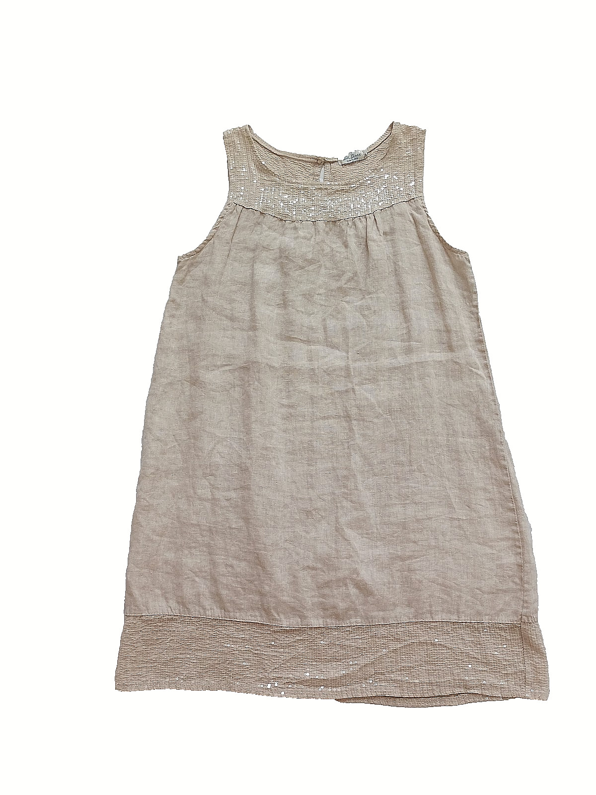 Blu Orchid Made In Italy Linen Sequin Detail Mini Dress sz S Oatmeal