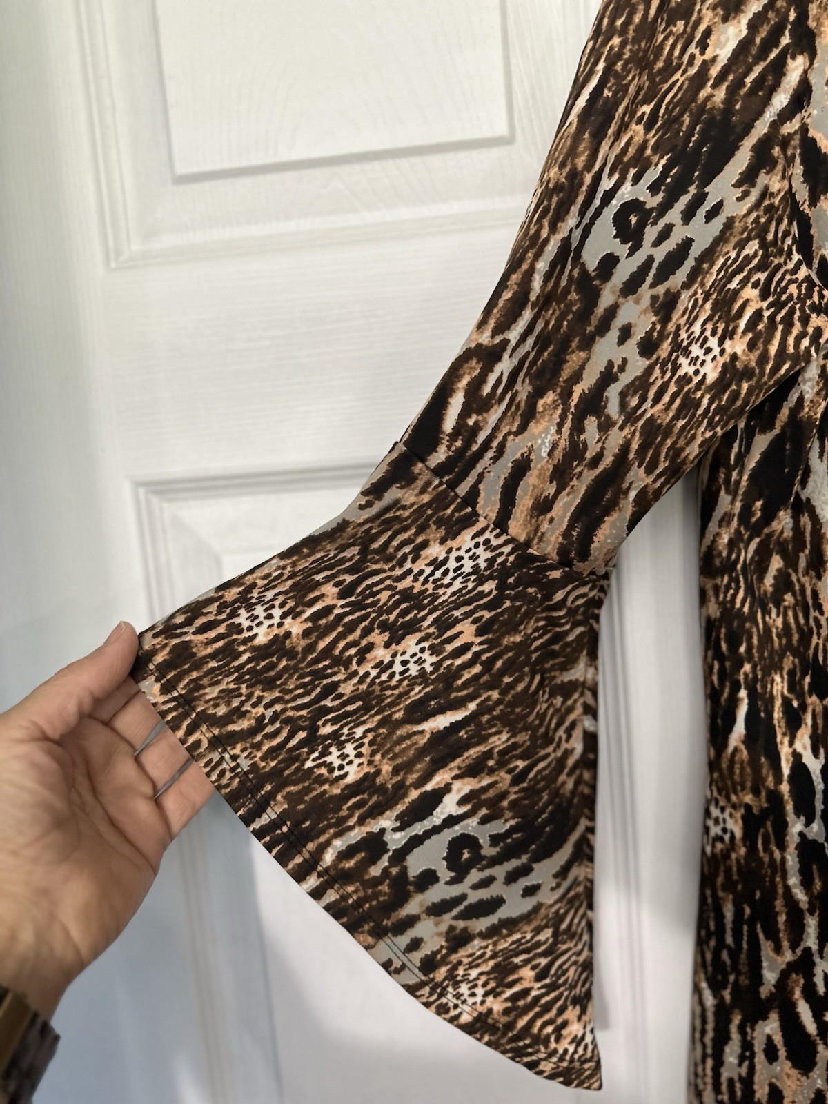 NY Collection Leopard Print Bell Sleeve Lightweight Stretch Shift Dress Size L