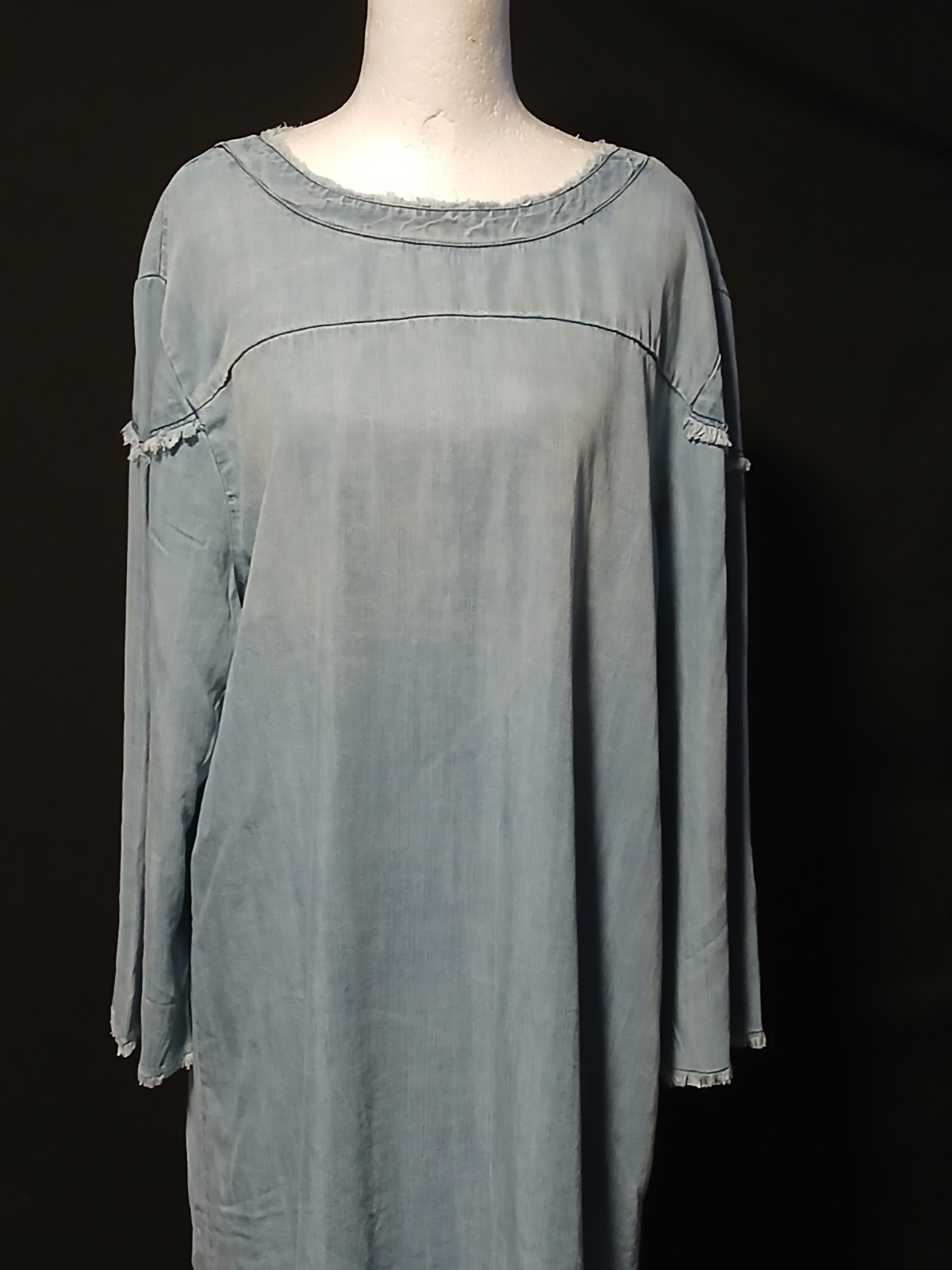 Rush Soft Denim Light Washed Blue Jean Frayed Dress Small