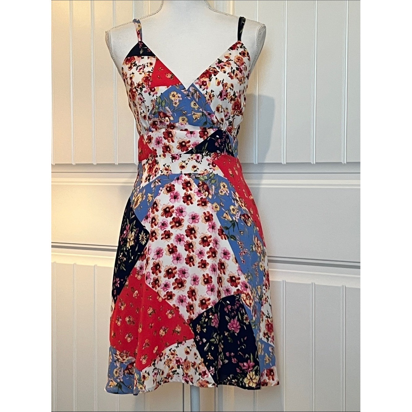 Gilli Anthropology Floral Patchwork Back-Tie Sundress Small Boho Mini Dress