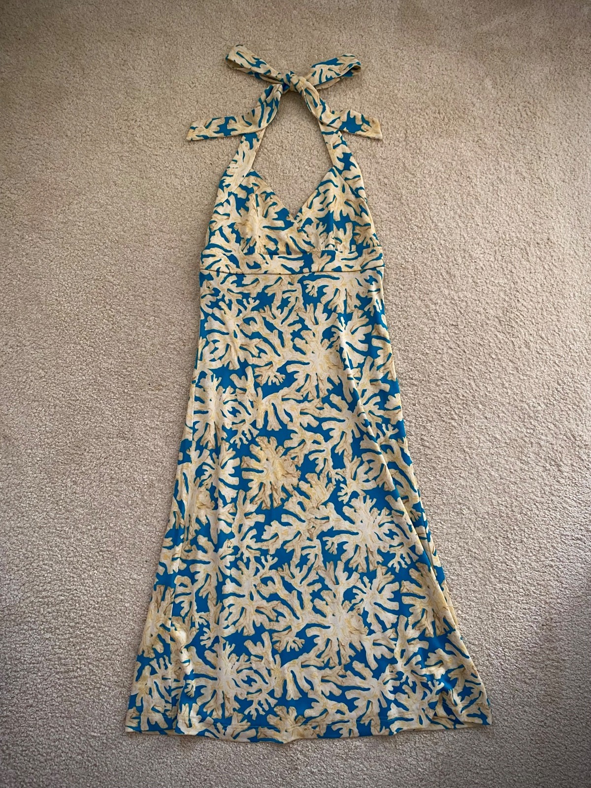 DIANE VON FURSTENBERG Cream/Blue Floral Sundress Halter Neck US4 / UK8 / small