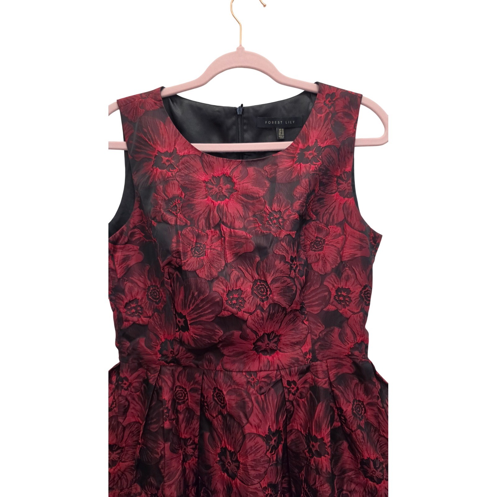 Dark Romantic Floral Jacquard Brocade High Low Fit Flare Party Holiday Dress 10