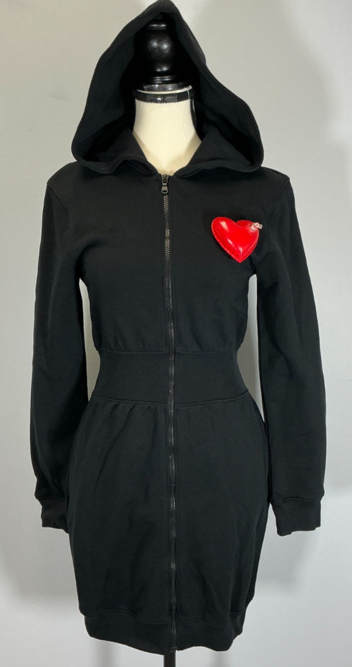 Moschino Inflatable Heart Women’s Size 4 Black Zip Up Hoodie Dress NWT