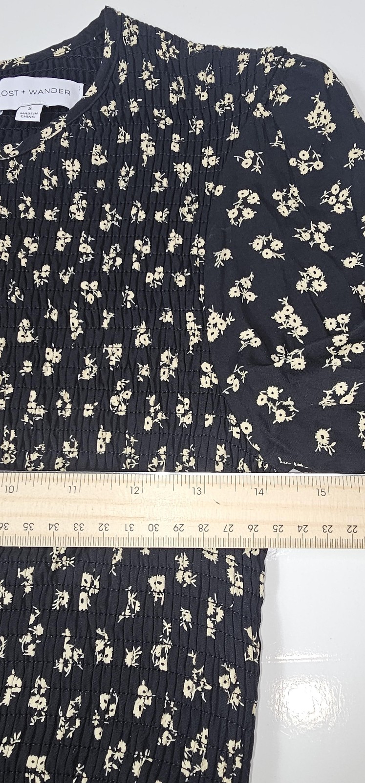 Lost + Wander Twilight DreamsDress Black Floral Smocked Long Sleeve Midi Boho S