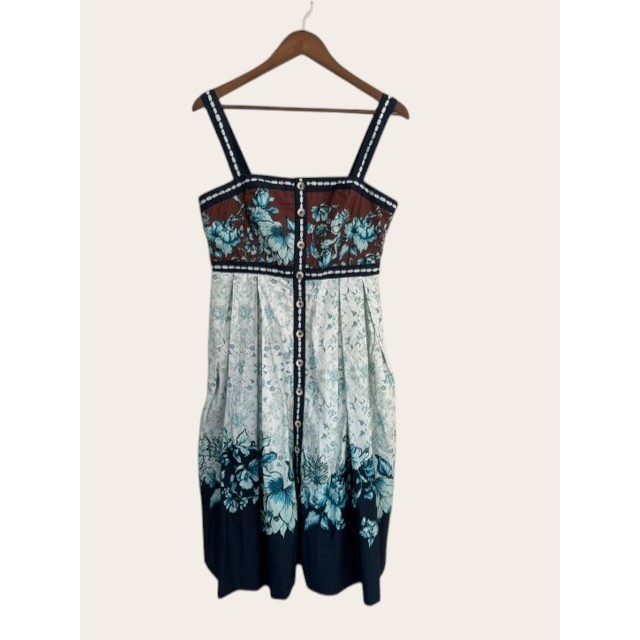 Anthropologie Maeve Blue Floral Midi Dress Smocked Back Side Zip Women’s M NWT