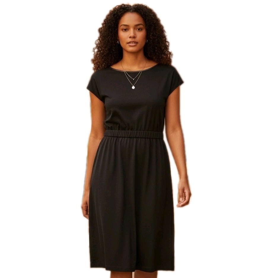 Theory Black Round Neck Elastic Waistband Viscose Polyamide Elastane Dress Large