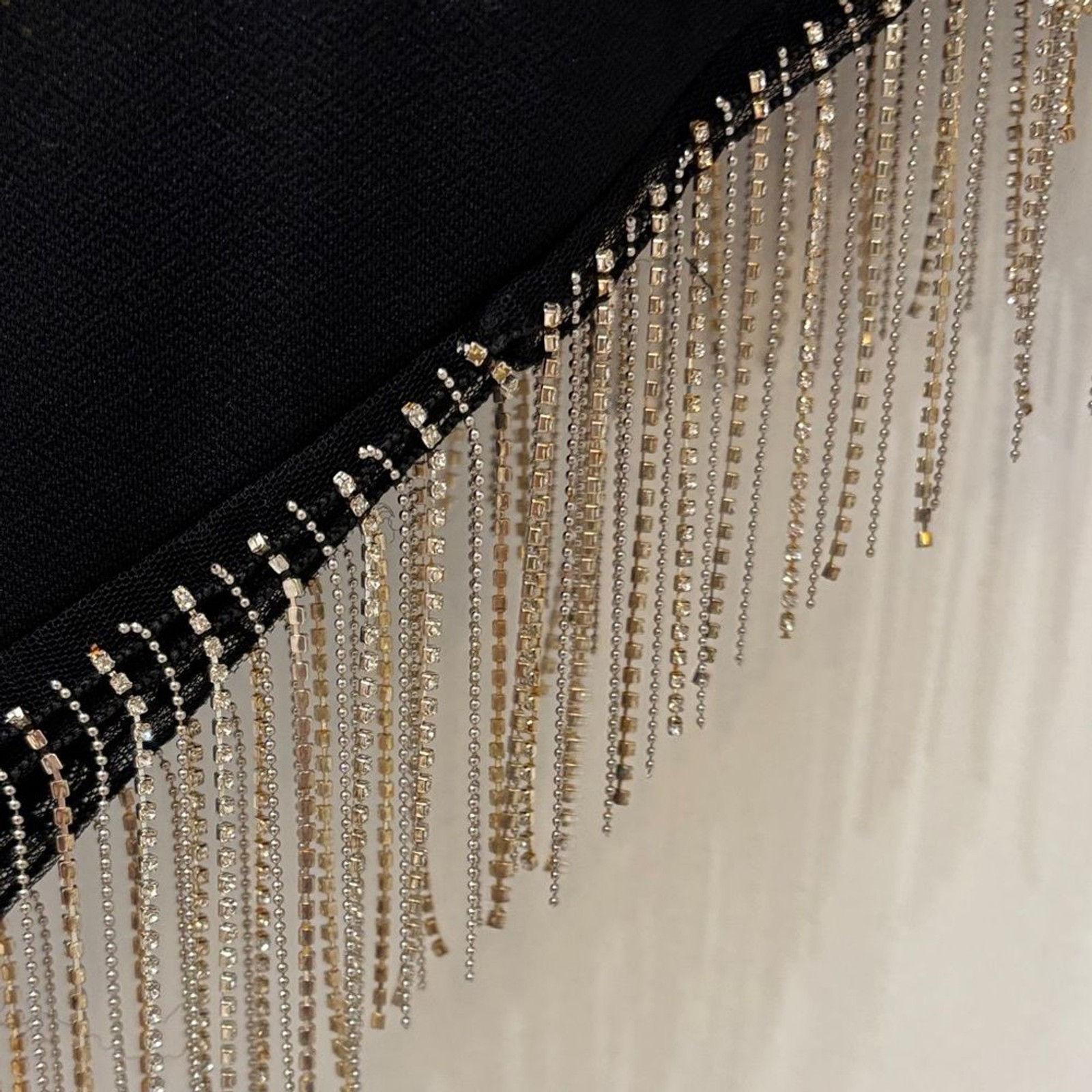 VENUS Black Asymmetrical Dress with Rhinestone Fringe