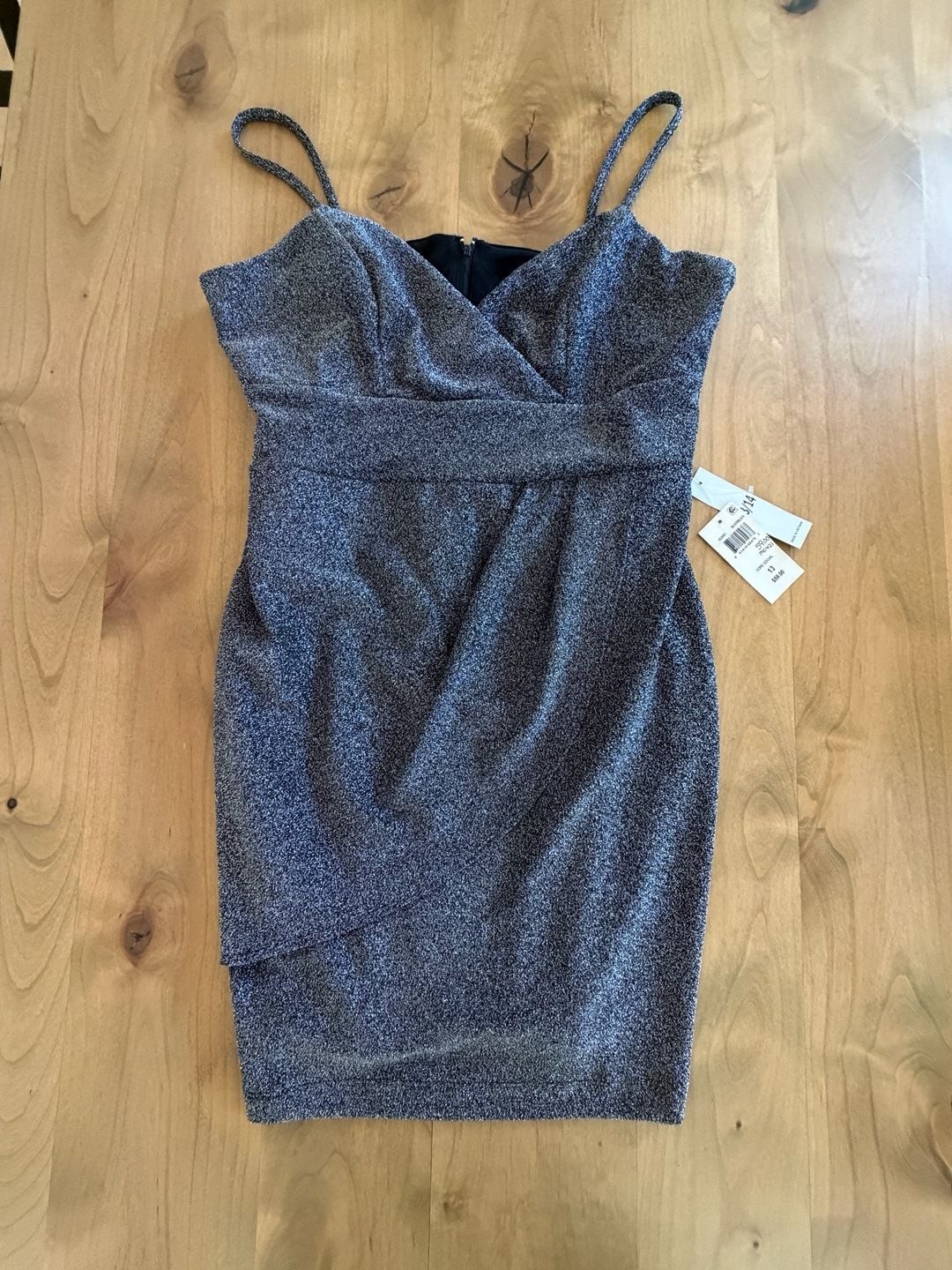 Teeze Me Silver and Black Glitter Spaghetti Strap Bodycon Dress
