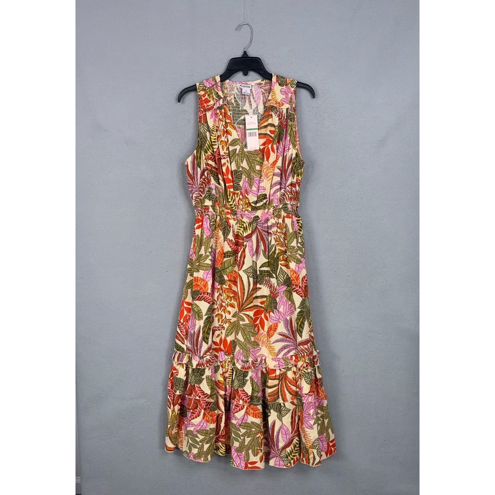 Nanette Lepore Dress Womens Large Cream Tropical Floral Sleeveless Boho Maxi