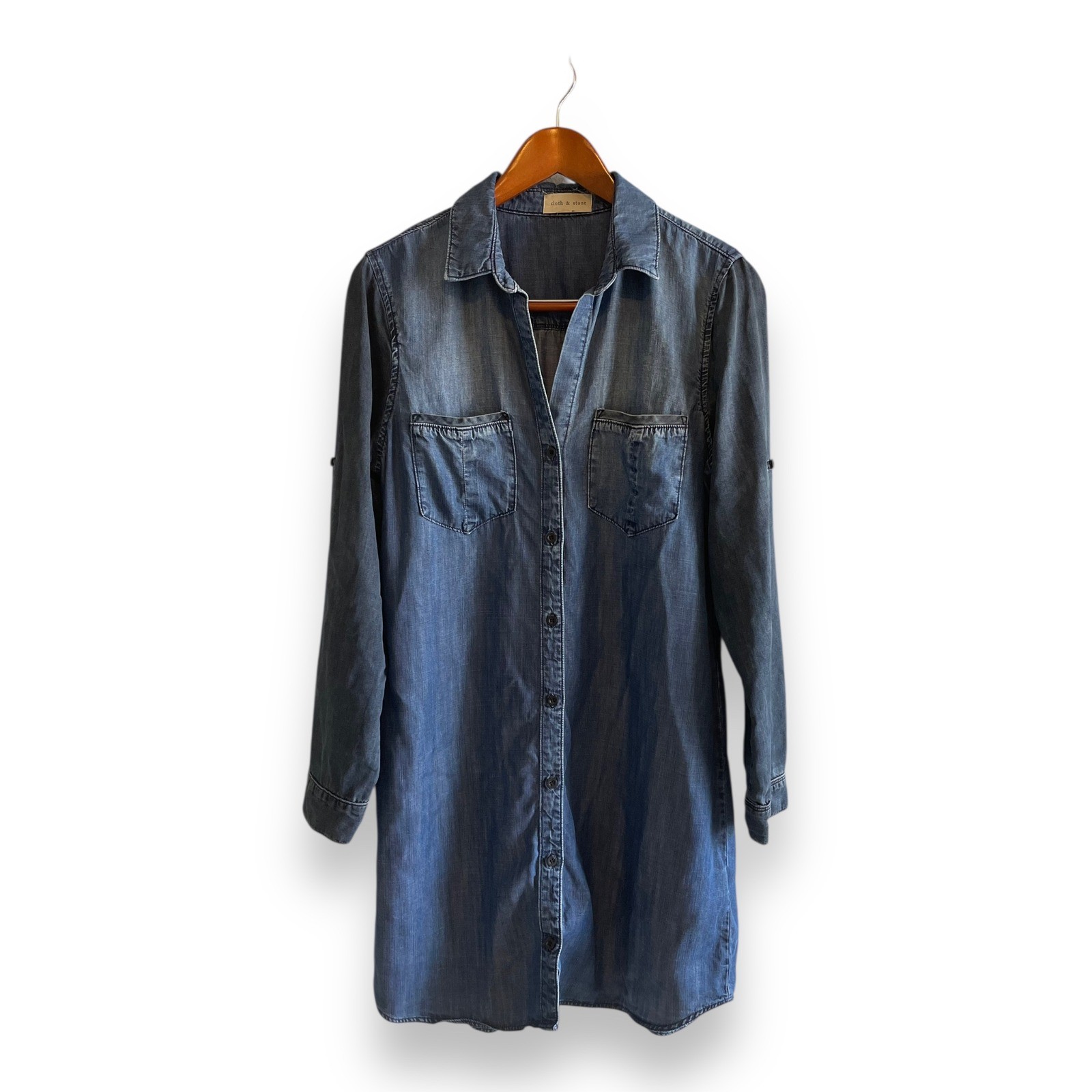 Cloth & Stone Blue Tencel Button Down Shirt Dress Long Sleeve Women’s Size Small