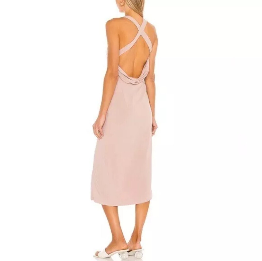 Revolve Tularosa Ashley Square Neck Button Slit Midi Dress Mauve $188, Sz XS NWT