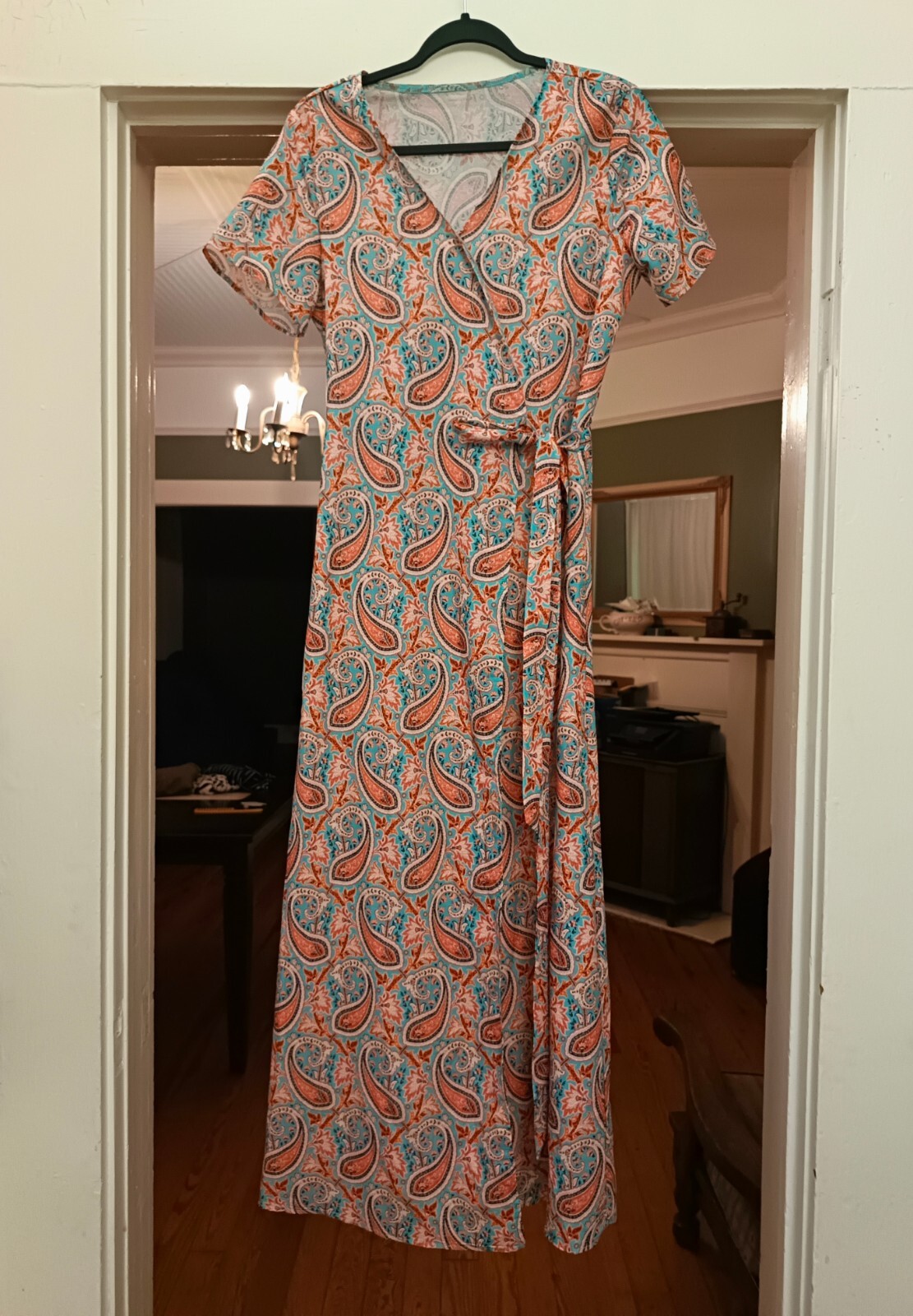 Casual Short Sleeve Printed Wrap Dress Midi Dress Size Medium