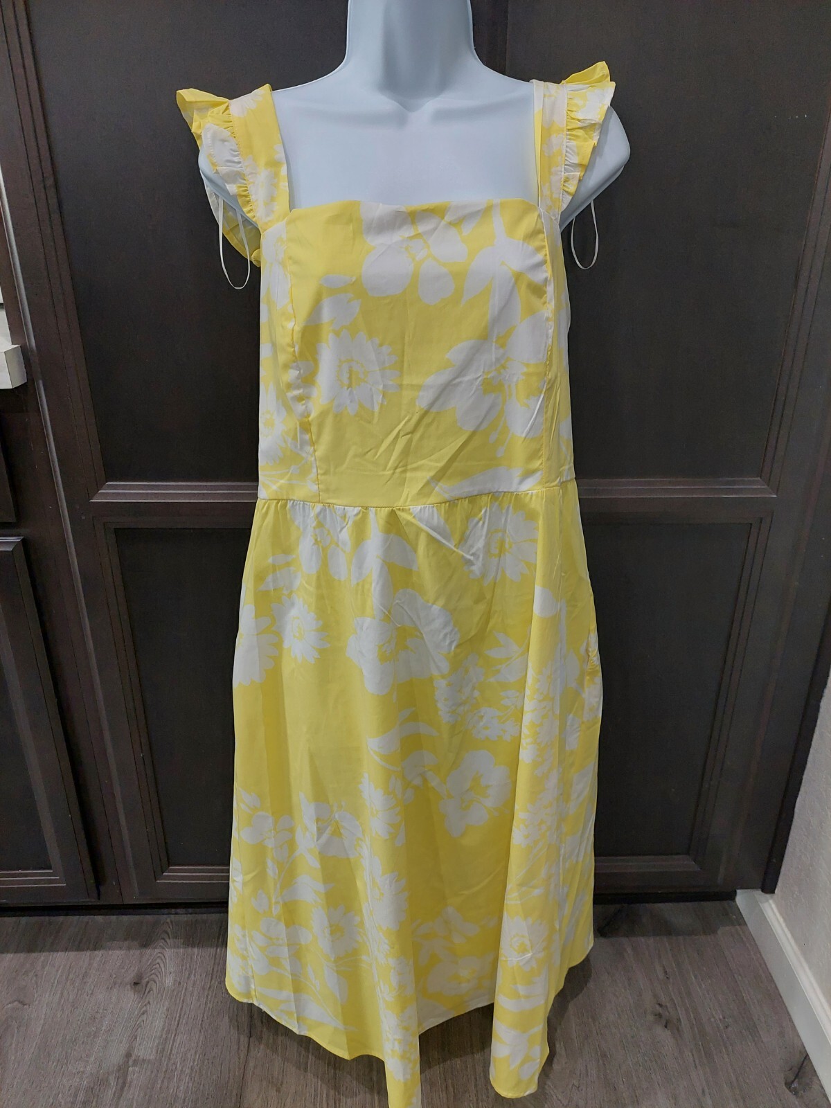 NEW Studio One New York Yellow Flower Sun Dress Size Large Boho Summer 1219R NWT