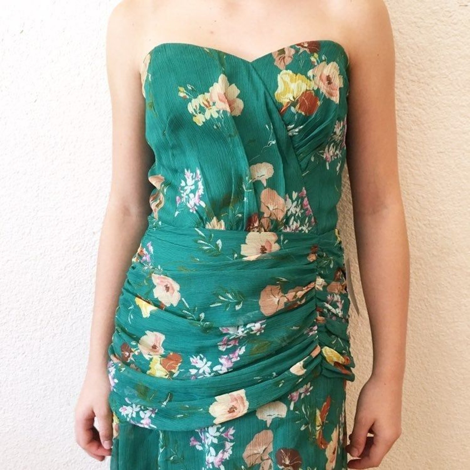 Harlyn Green Floral Strapless Sweetheart Drape Waist Maxi Summer Cocktail Dress