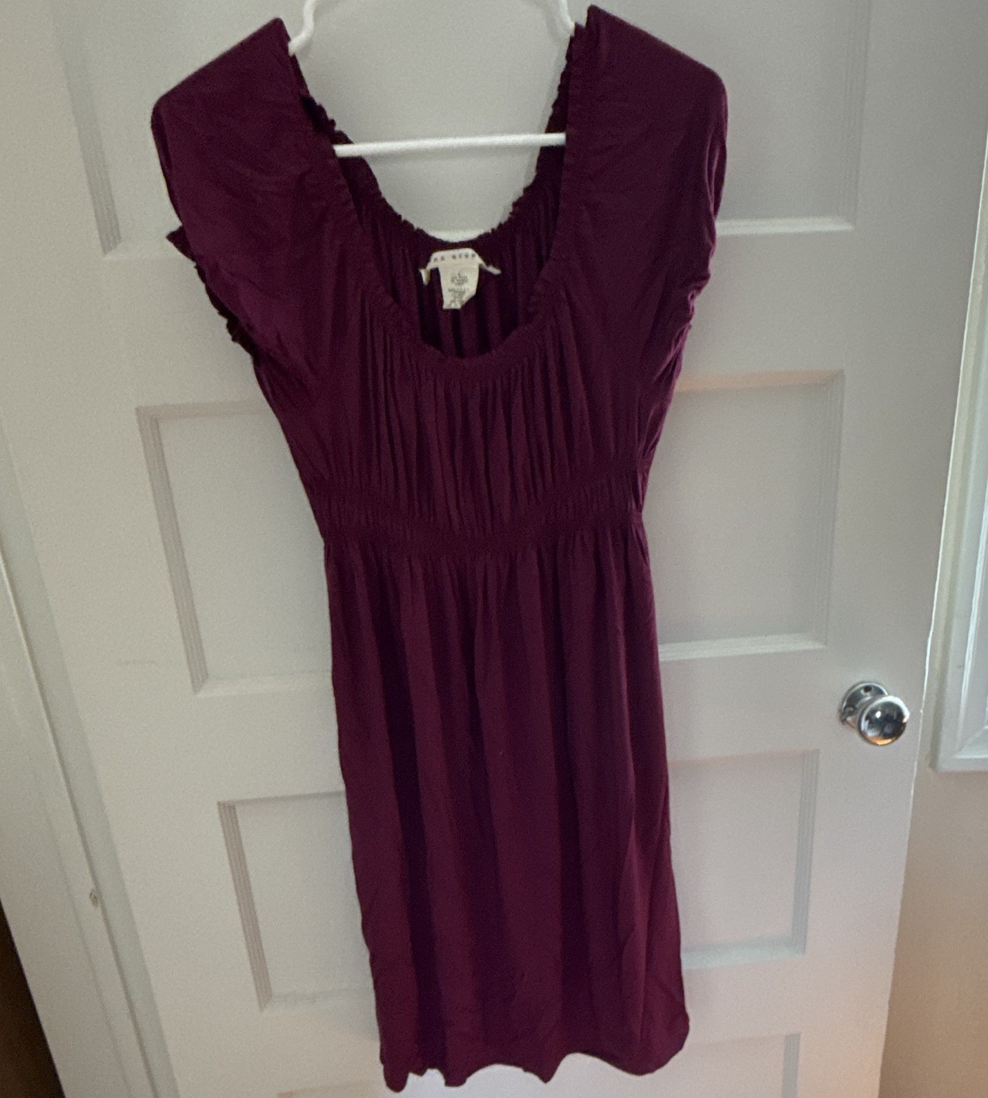 Max Studio Women’s A-Line Dress Size S Purple Knit Stretch Ruffle Scoop Neck