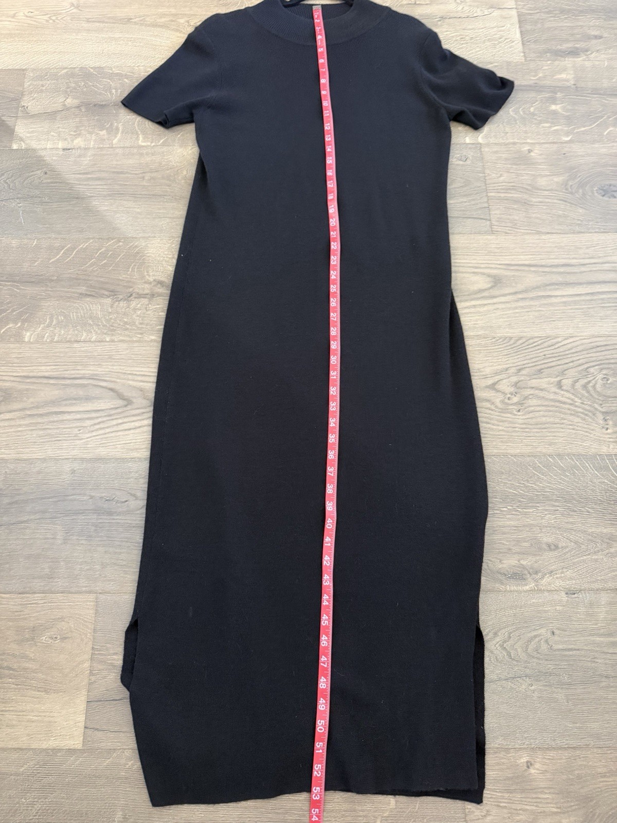Talbots Black Mock Neck Knit Maxi Sweater Dress Short Sleeve Side Slit M