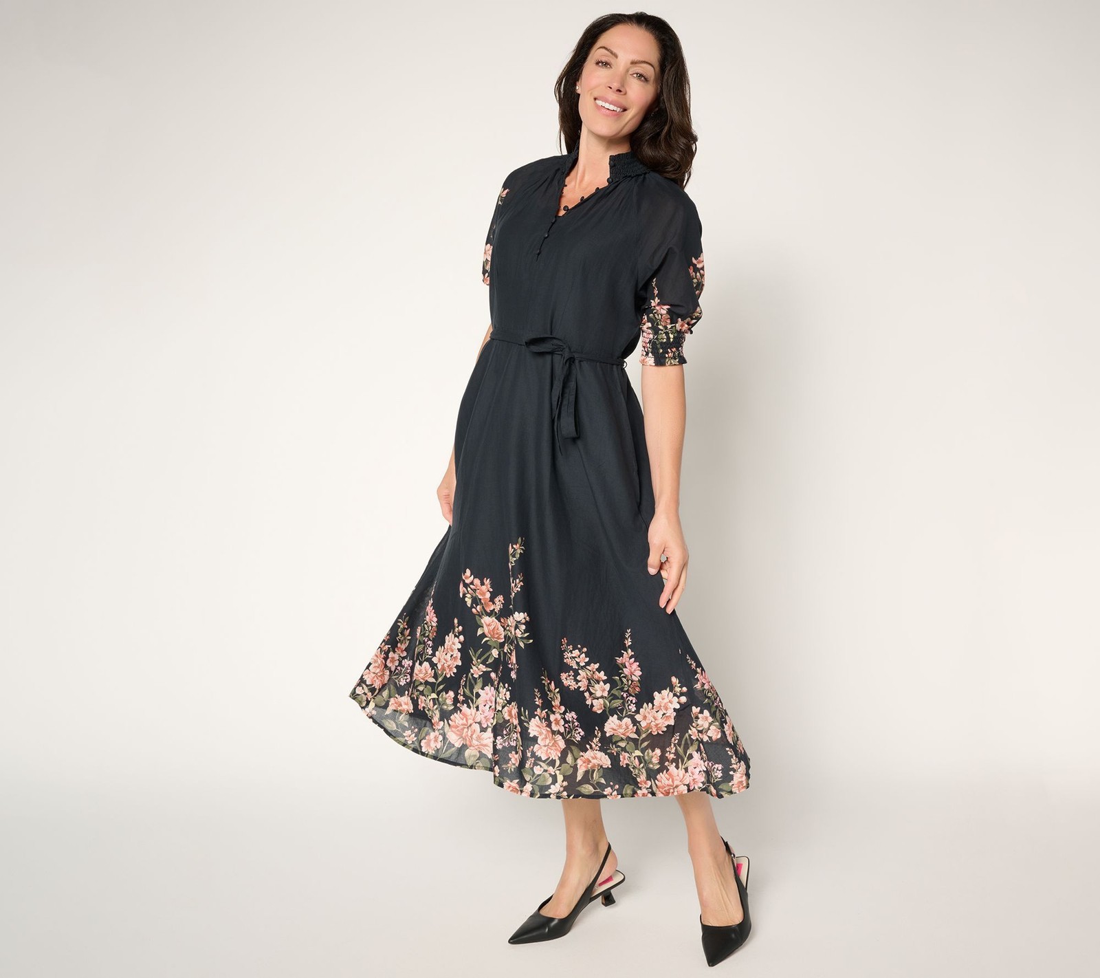 Ree by The Pioneer Woman Women’s Petite Dress PL Pier Printed Black A726301