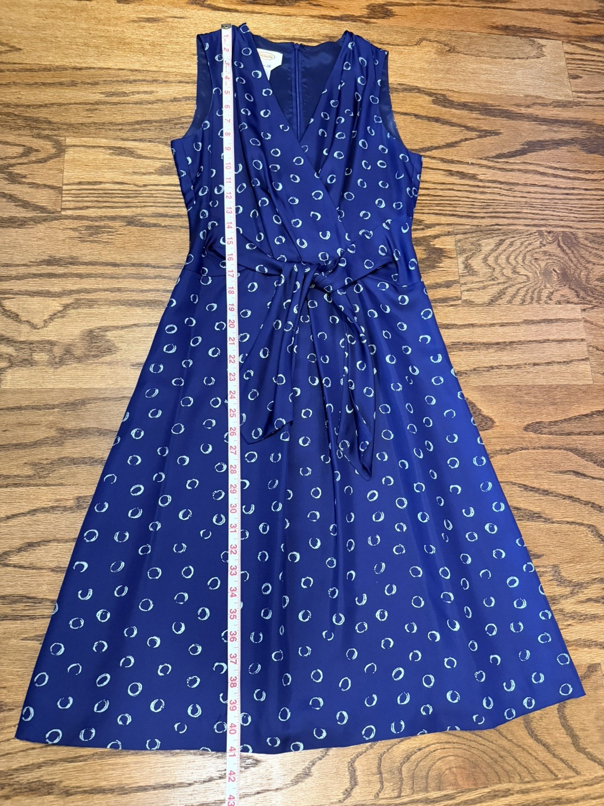 VTG Talbots 100% Pure Silk Faux Wrap Midi Dress Navy Blue Size 4 (Runs Small)