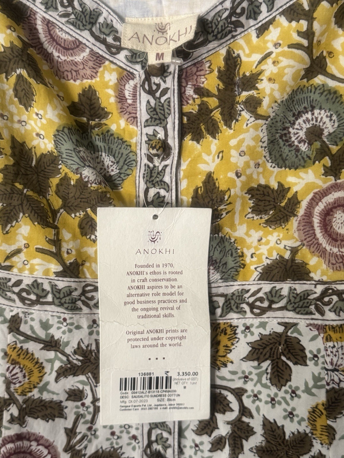 NWT Anokhi Sausalito Sundress Size M | Vibrant Floral Block Print Cotton