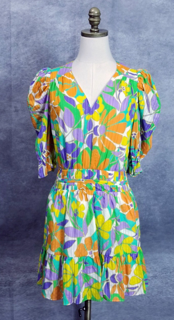 RAMY BROOK NWT Susan Puff Sleeve Mini Dress Elastic Cuffed Sleeves Size XS