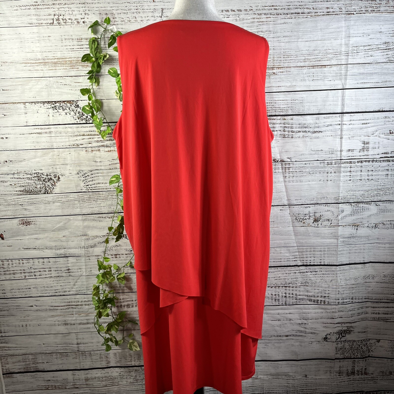 Susan Graver Dress sz Large Petite Fire Orange Lagenlook Layered Knee Stretch