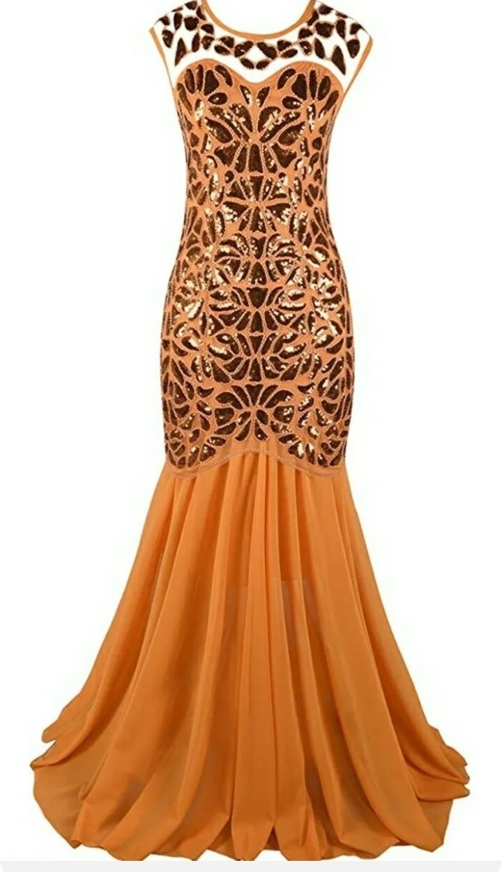 PrettyGuide Women ‘s 1920s Orange Sequin Gatsby Maxi Prom Party Dress