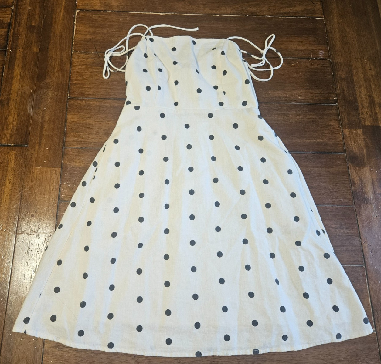 NWT Old Navy Cream & black polka dot tie strap mini dress Sz XS