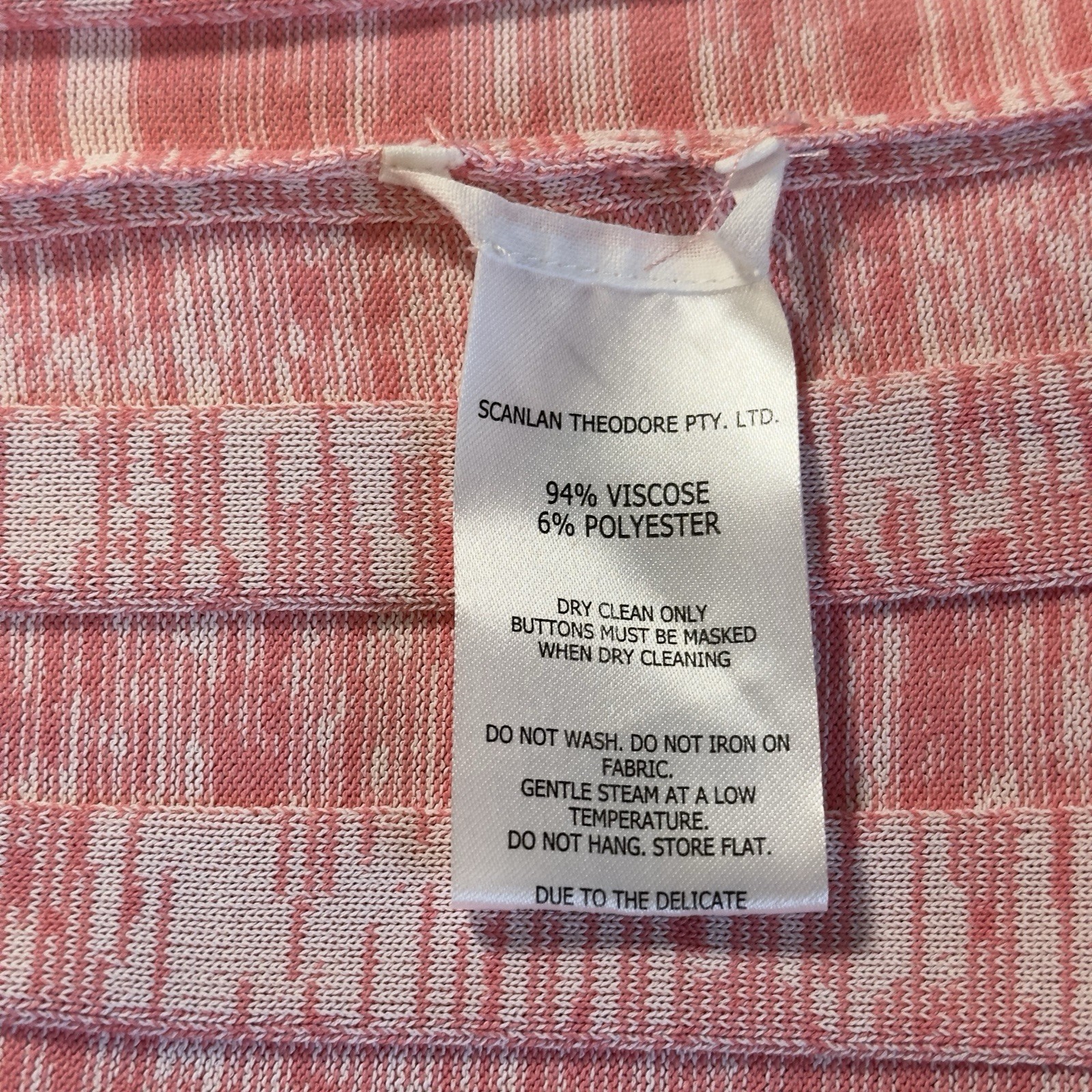 Scanlan Theodore Pleated Rib Placket Dress Pink Pastel VGC RRP$900 Size M