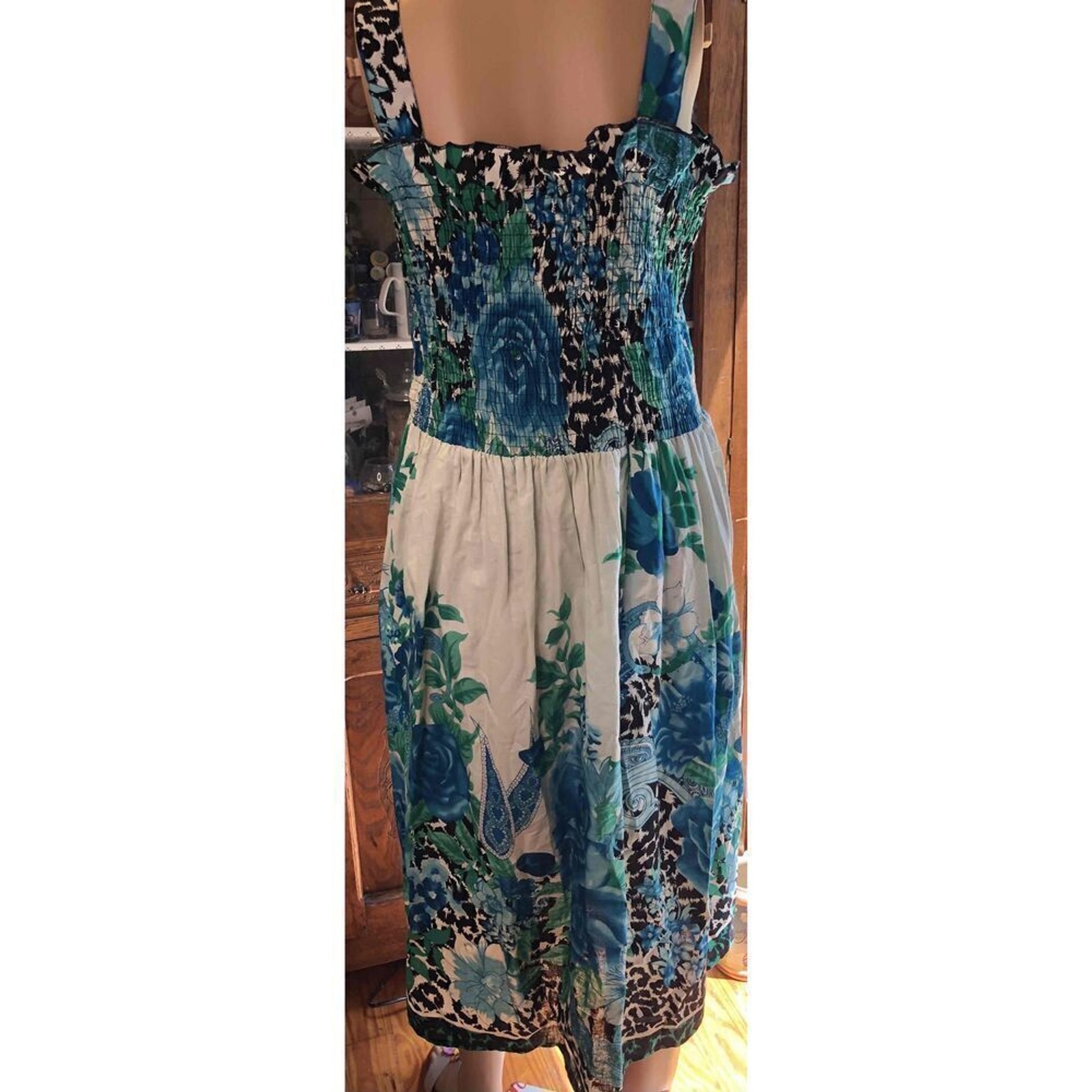 Anthony Richards Floral Square Neck Smocked Sundress Sleeveless Cotton Size LP