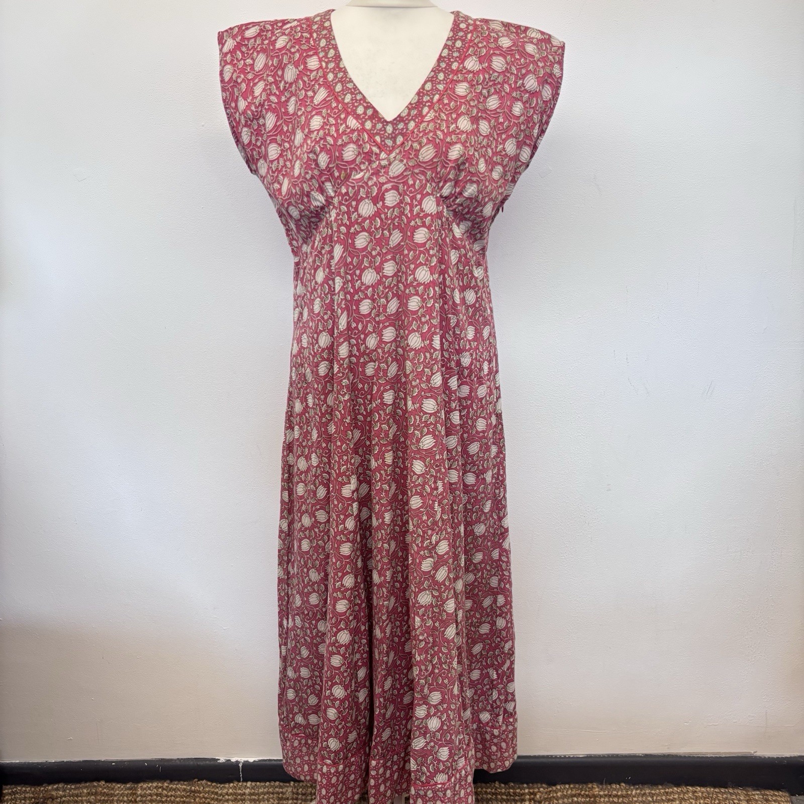 Anokhi For East Dress Size 14 Red Floral Block Print Boho Summer