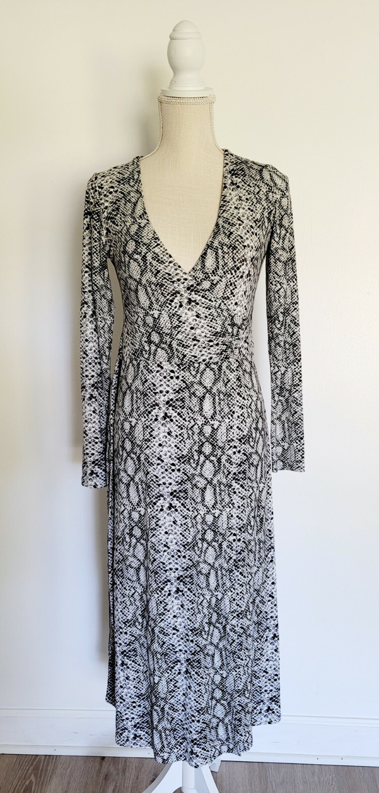 Good American Black White Python Runaround Midi Maxi Wrap Snakeskin Dress Small