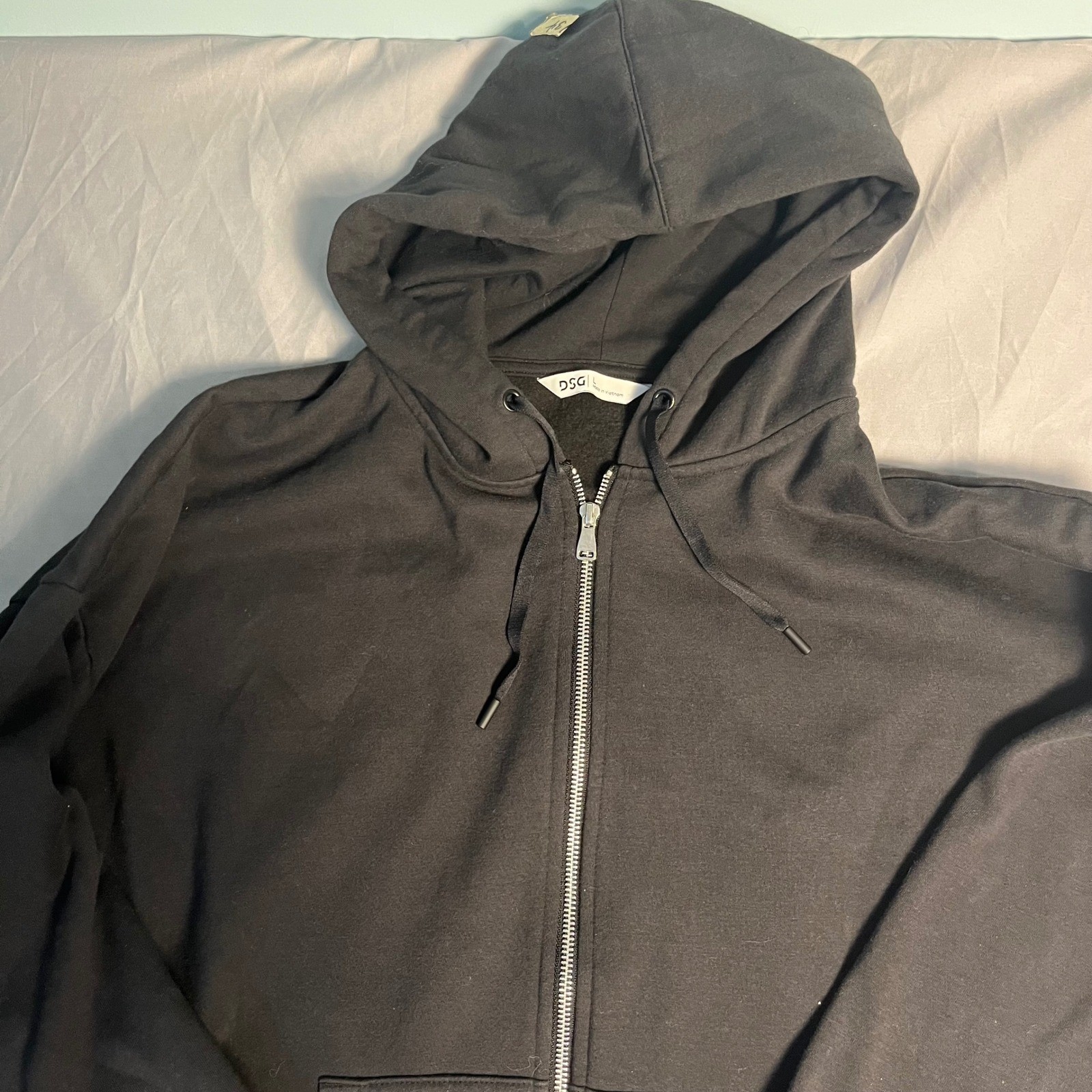 DSG Womens Longline Full Zip Hoodie Dress Black Fleece Size Large RN 104141