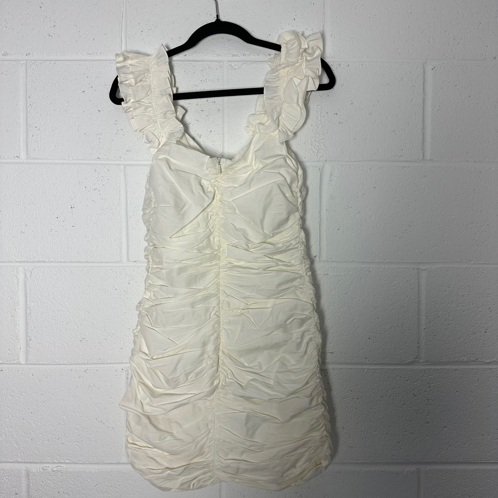Zara White Ruched Ruffle Mini Dress Lace Up Front Sleeveless large