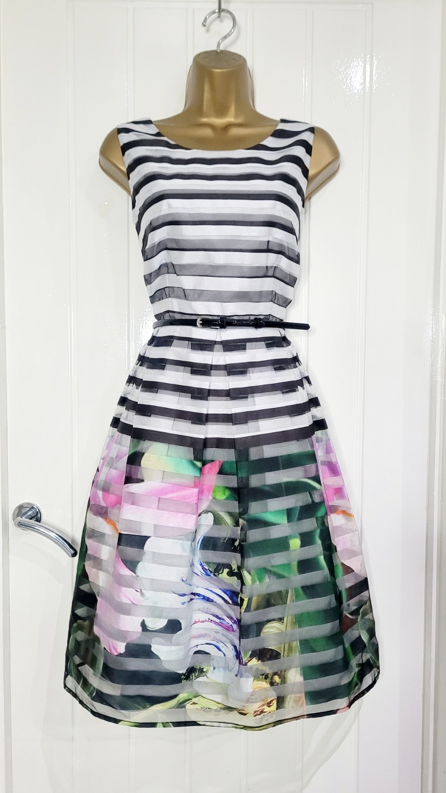Coast Size UK 14 striped floral fit & flare wedding guest races dress summer VGC