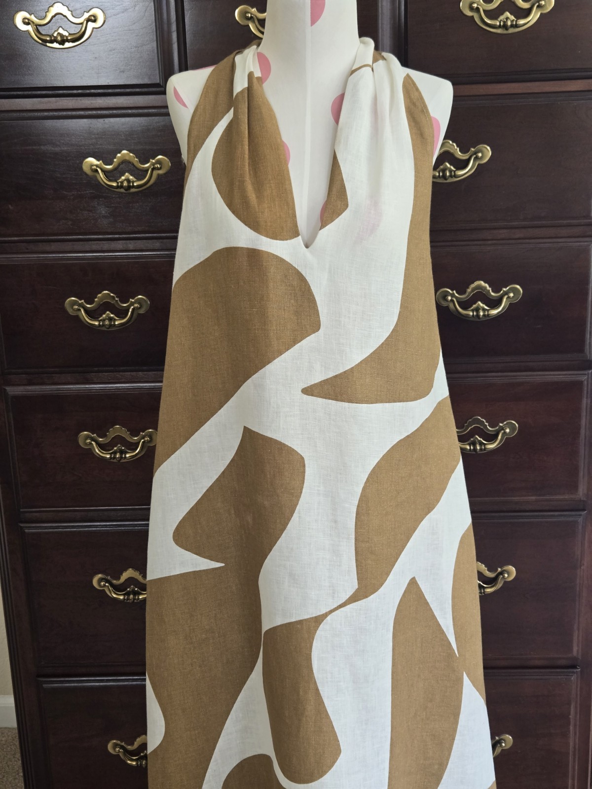 Banana Republic Monogram V Neck A Line Linen Midi Dress Summer XS NWOT Chic