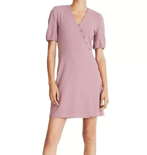 Madewell Dress Cross-Front Button Lilac Sheath Midi Normal Core Sz. L