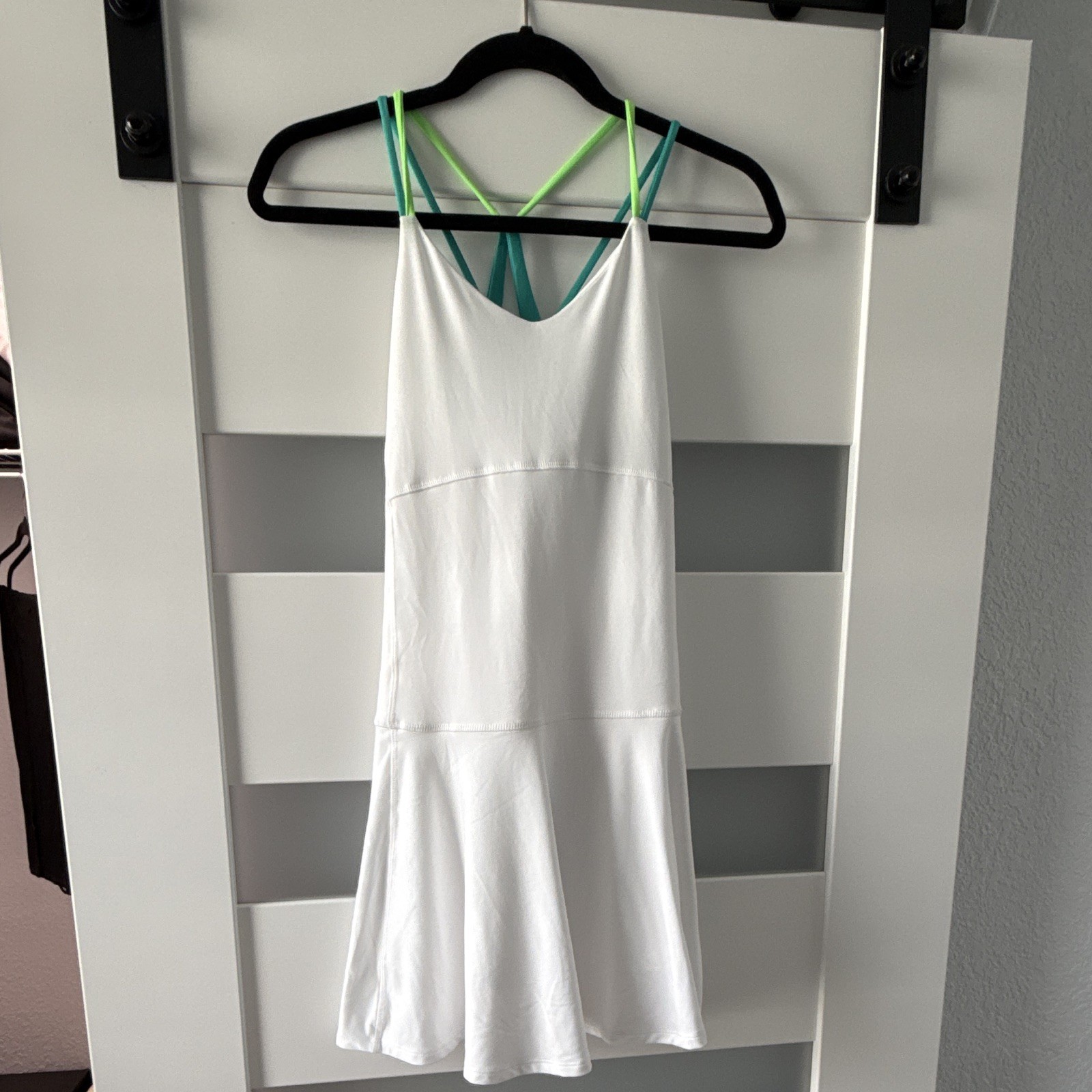 Old Navy Active Womens Strappy V-Neck Stretch Tank Dress White/Green/Blue XL