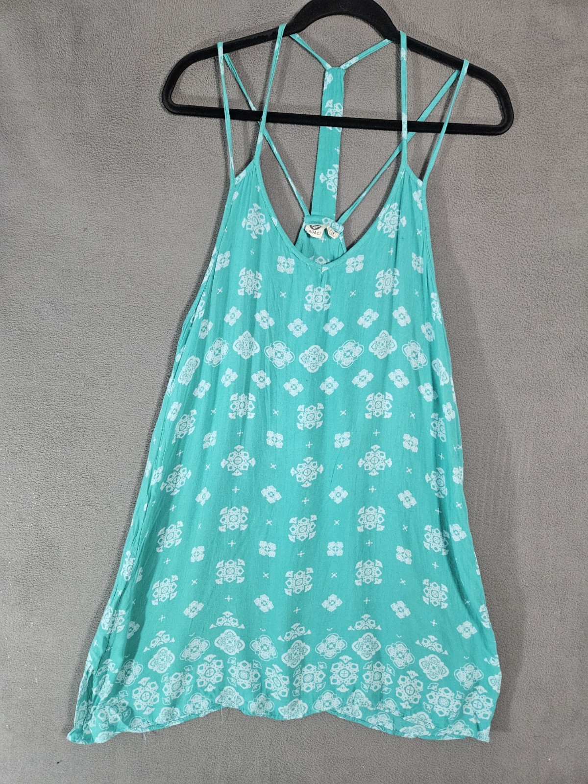 Lagaci Womens Medium Tunic Mini Dress Teal Hawaiian Sleeveless Tropical Sheer