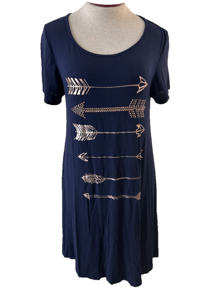 SJS dress size XL short sleeve stretch pullover arrows pattern beaded