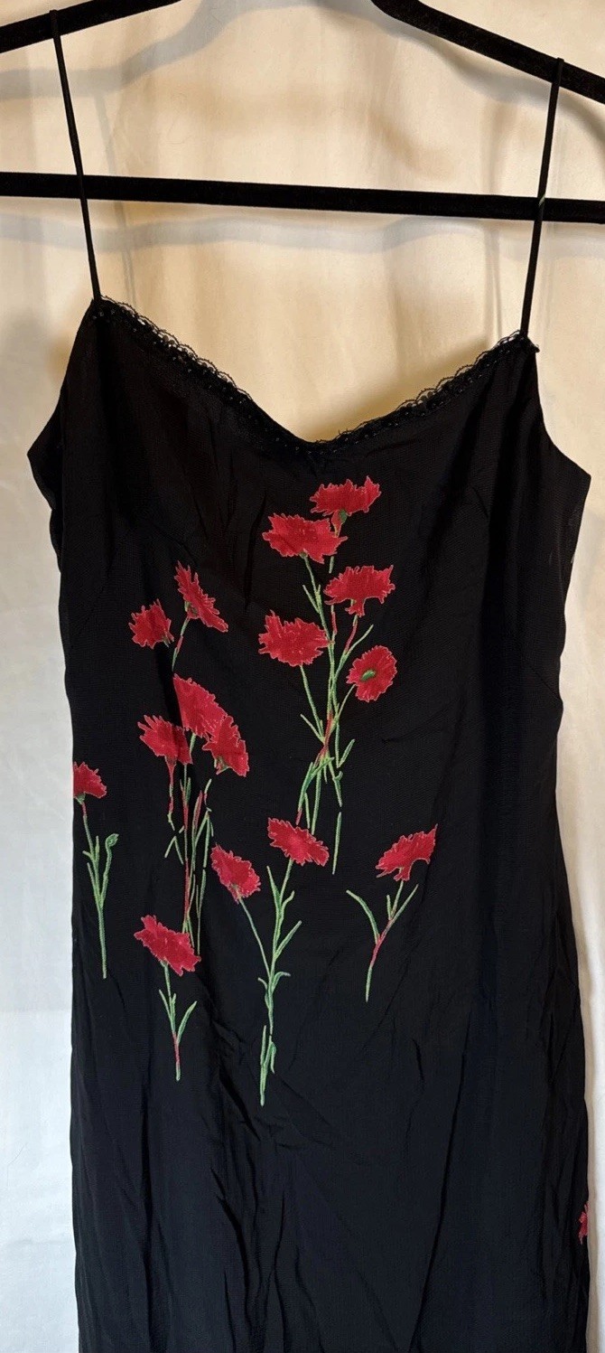 A.B.S. By Allen Schwartz Vintage Y2K Black Floral Spaghetti Strap Slip Dress Sz6