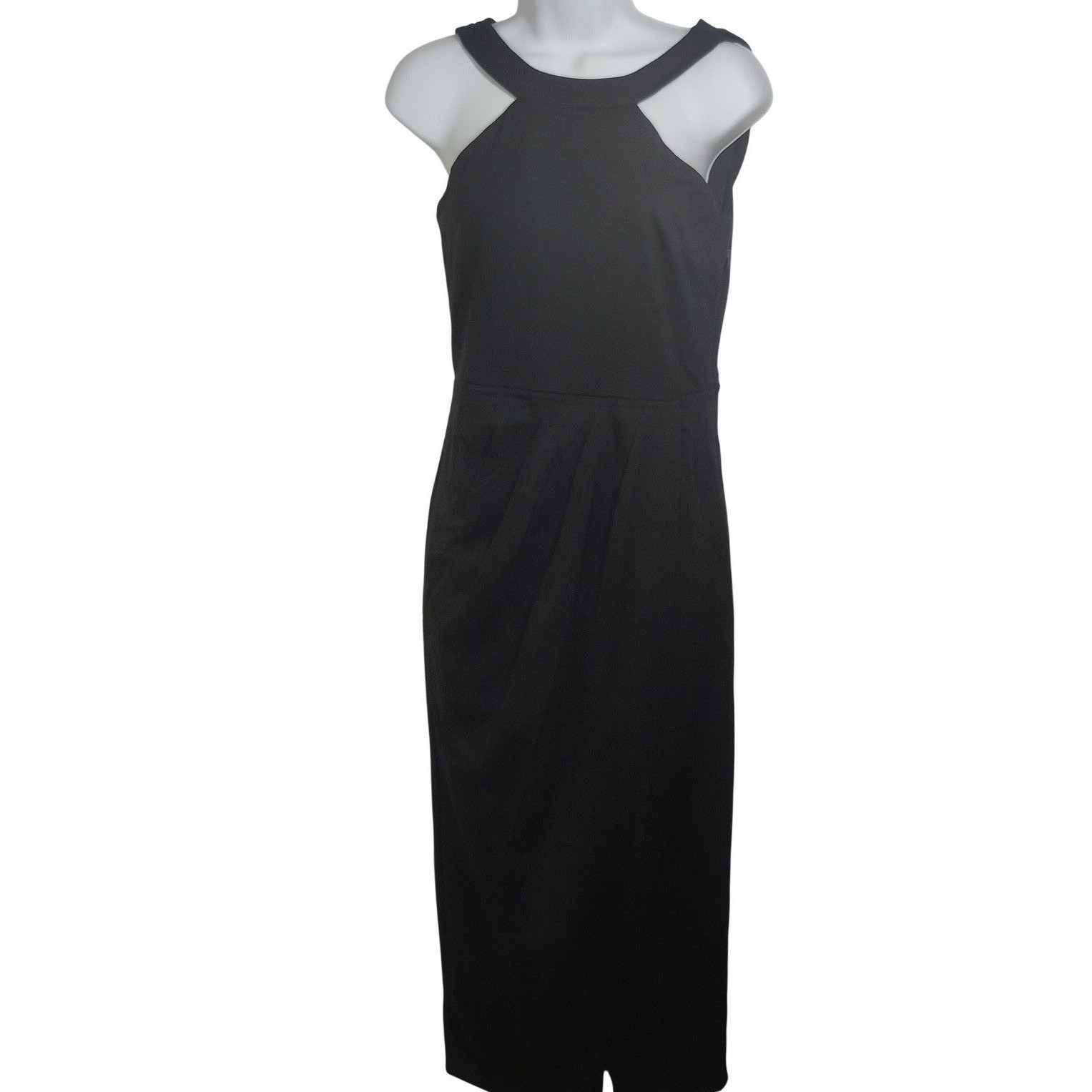 Black Sleeveless Cutout Neck Midi Dress elegant victorian party chic vamp