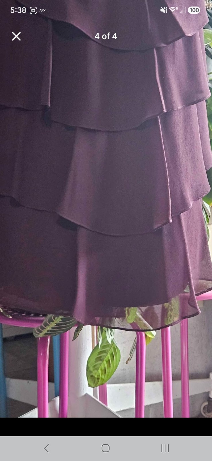 SLNY Purple Solid Tiered V-Neck Flutter Sleeve Chiffon Midi Dress Size 16