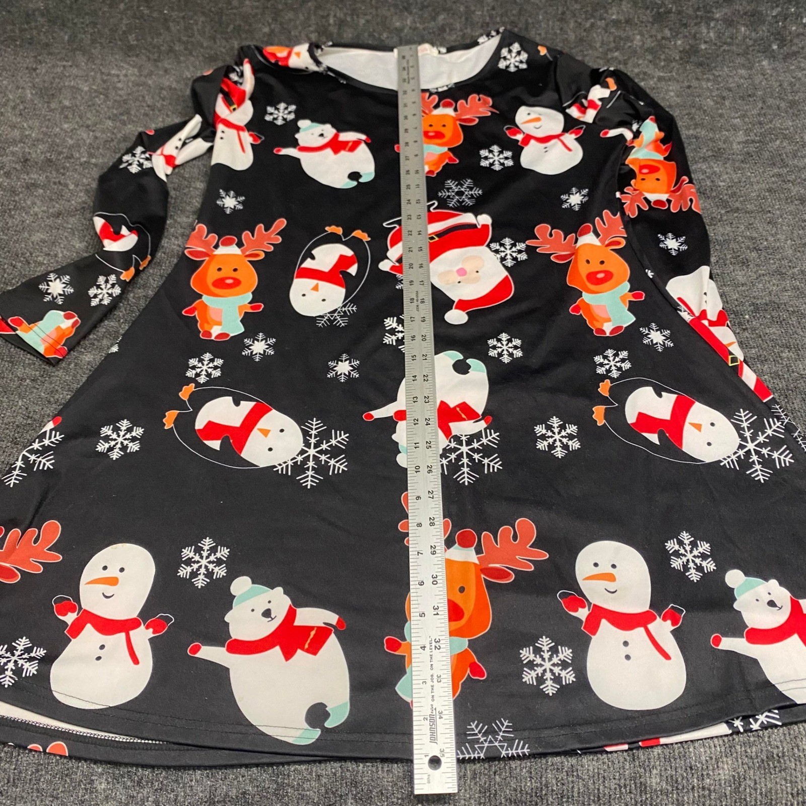 First Lady Christmas Holiday Character Print Long Sleeve Mini Dress Black XXL
