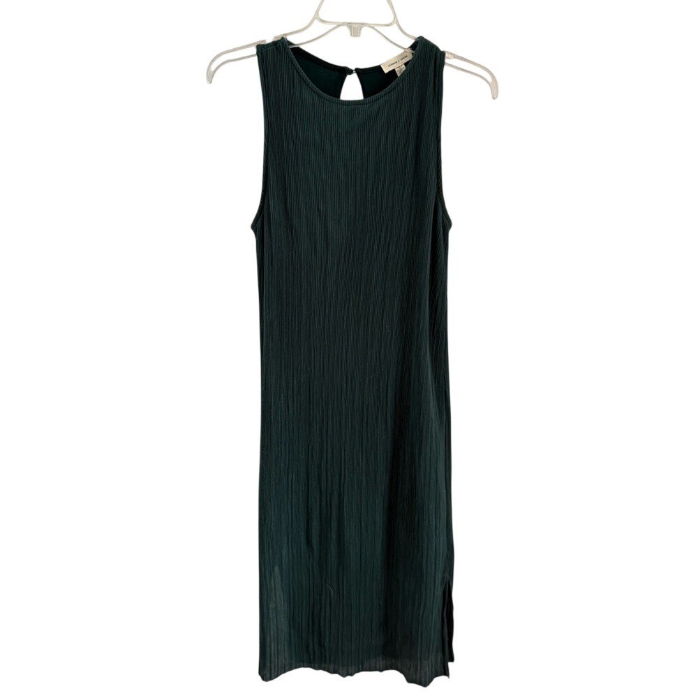 Silence + Noise Forest Green Pleated Keyhole Back Sleeveless Shift Dress Small