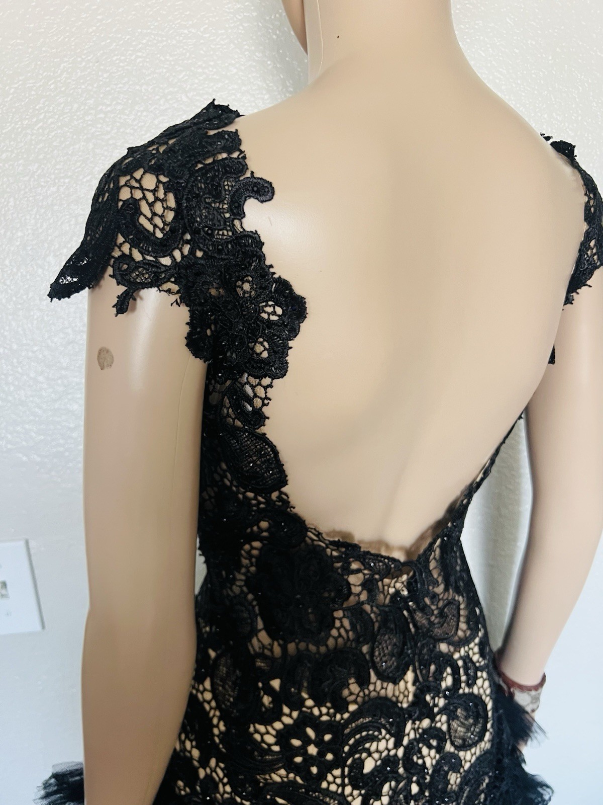 MAC DUGGAL Embellished LACE Cocktail Party Tulle Ruffle Evening Dress sz 4 SMALL
