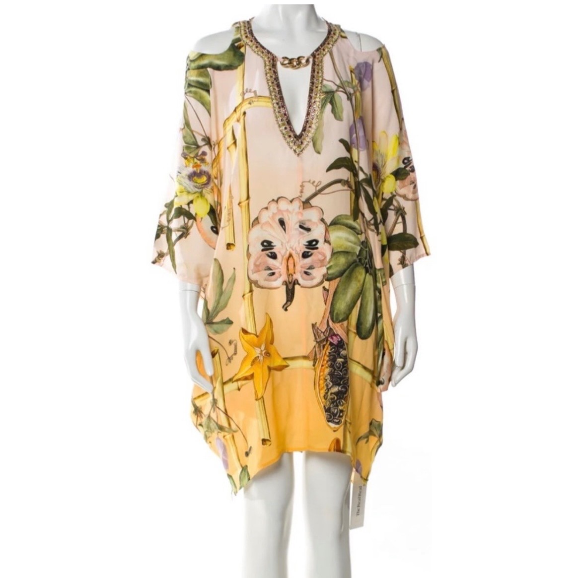 Camilla Pink & Gold Embellished V-Neck Tunic Size OS