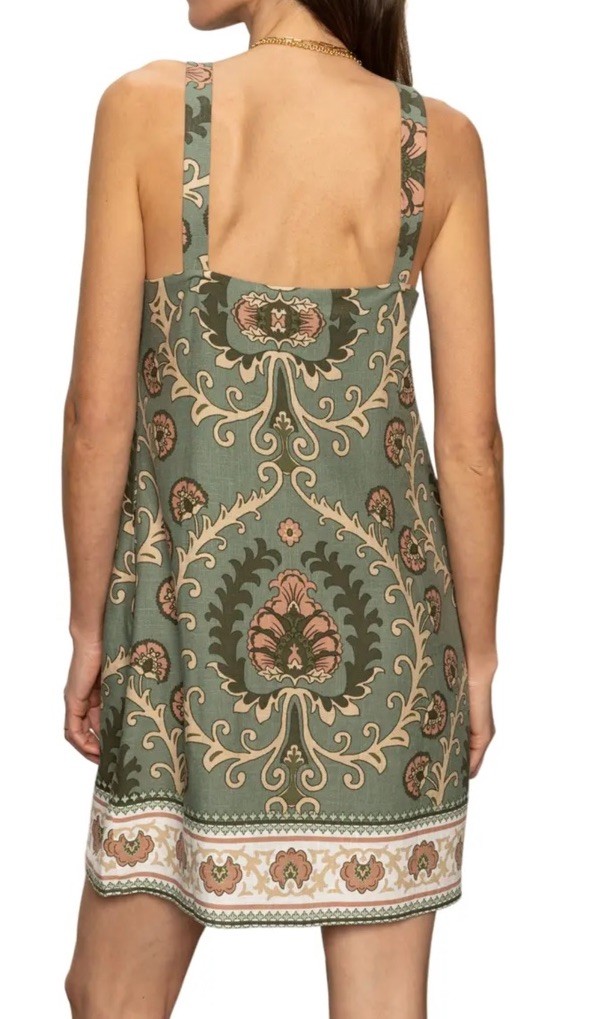Sanctuary XS Sage Green Tapestry Pattern Sleeveless Linen Blend Shift Dress NWT